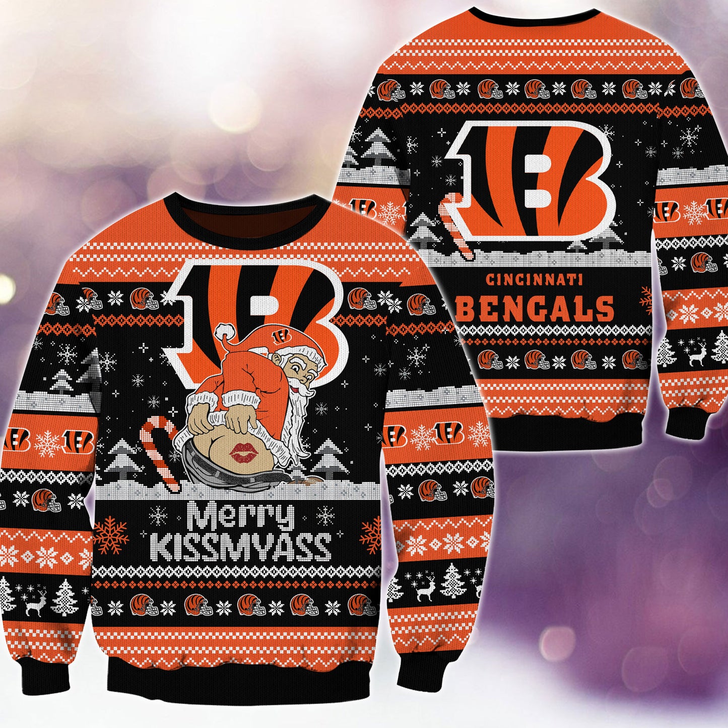 Premium Ugly Christmas Sweater For Cincinnati Bengals  - Cincinnati Bengals Merrykissmyass Knitted Sweater - Unique Christmas Gift For Fan