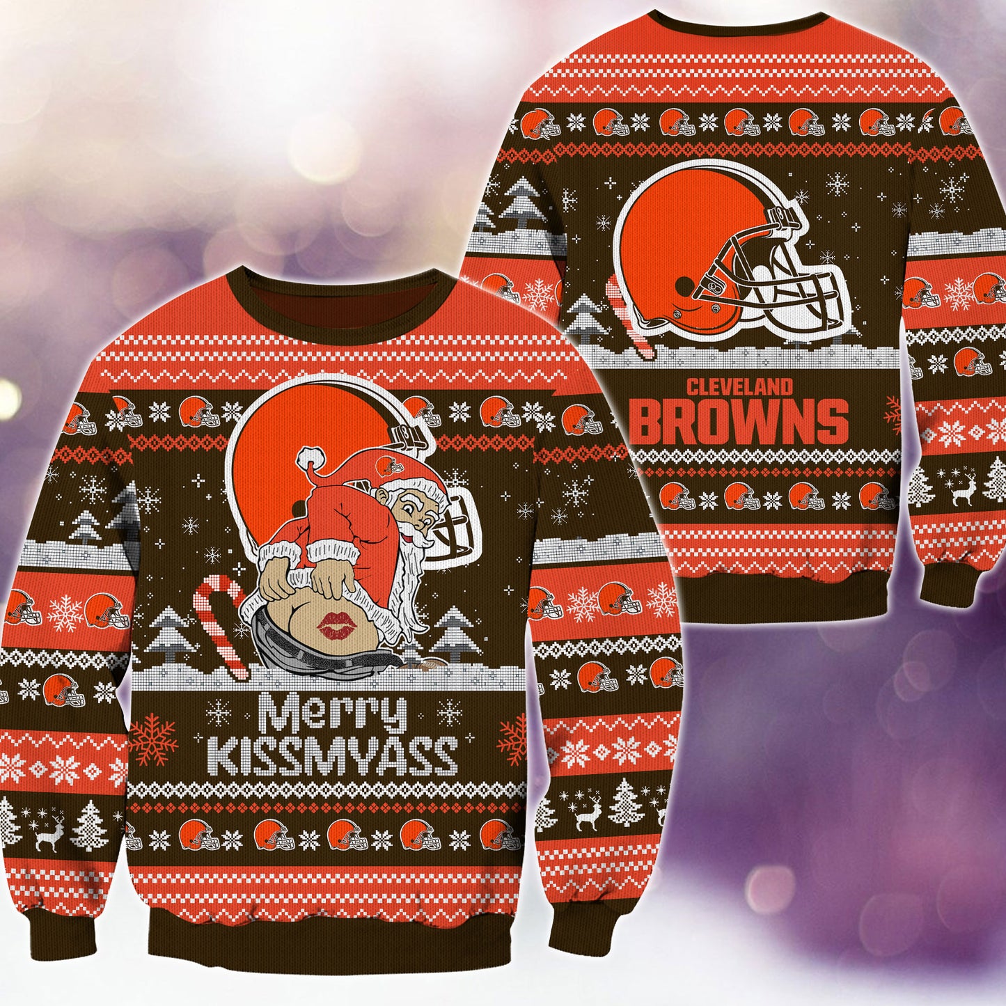 Premium Ugly Christmas Sweater For Cleveland Browns  - Cleveland Browns Merrykissmyass Knitted Sweater - Unique Christmas Gift For Fan