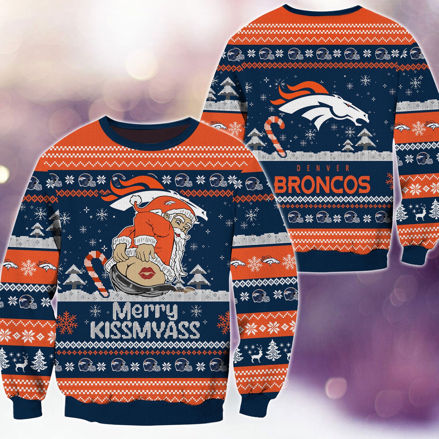 Premium Ugly Christmas Sweater For Denver Broncos  - Denver Broncos Merrykissmyass Knitted Sweater - Unique Christmas Gift For Fan