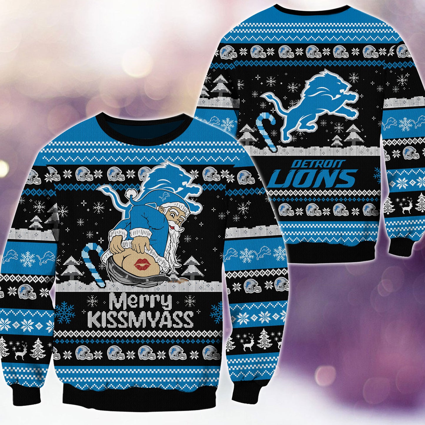 Premium Ugly Christmas Sweater For Detroit Lions  - Detroit Lions Merrykissmyass Knitted Sweater - Unique Christmas Gift For Fan