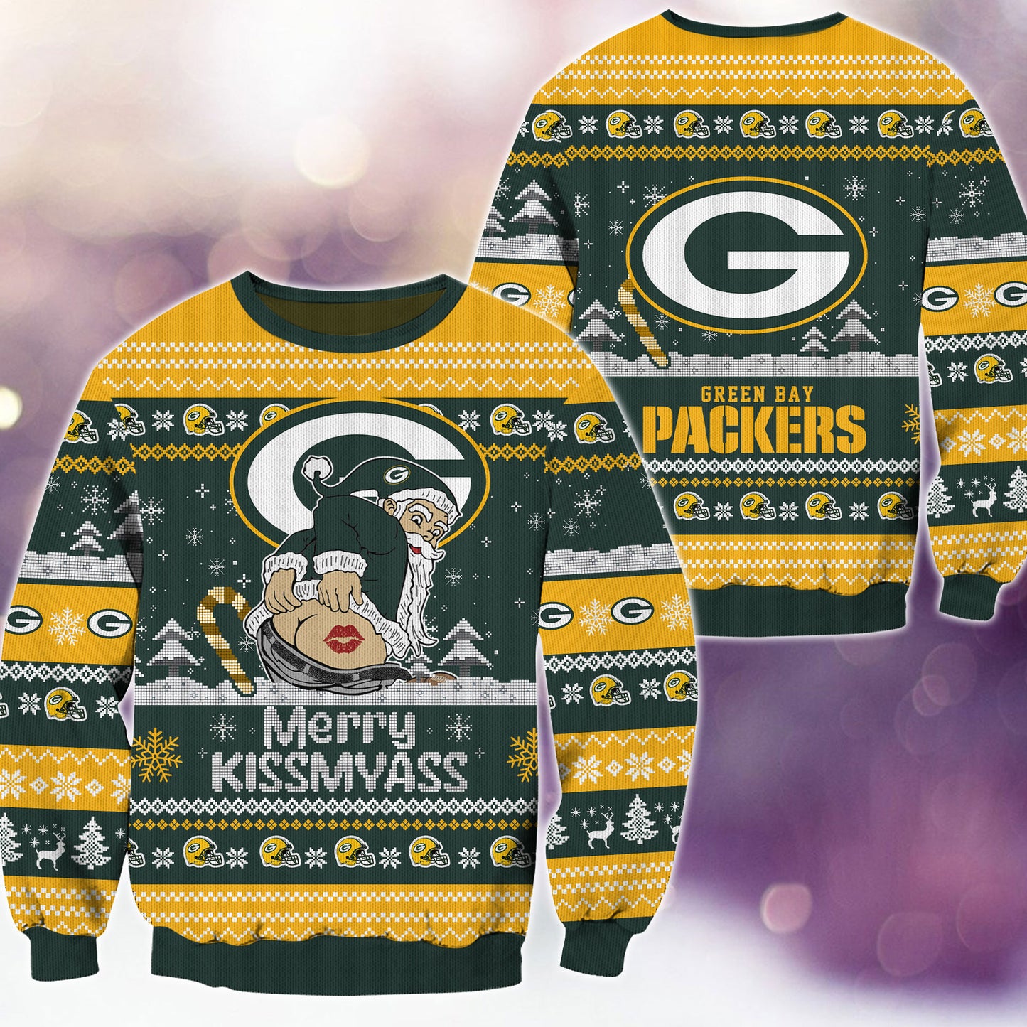 Premium Ugly Christmas Sweater For Green Bay Packers  - Green Bay Packers Merrykissmyass Knitted Sweater - Unique Christmas Gift For Fan