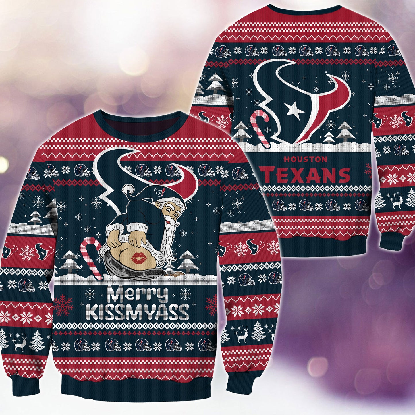 Premium Ugly Christmas Sweater For Houston Texans  - Houston Texans Merrykissmyass Knitted Sweater - Unique Christmas Gift For Fan