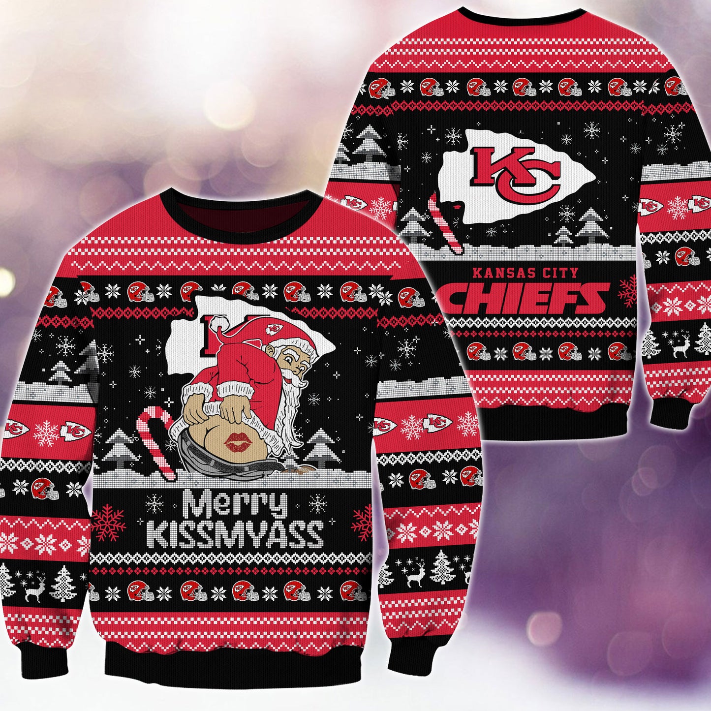 Premium Ugly Christmas Sweater For Kansas City Chiefs  - Kansas City Chiefs Merrykissmyass Knitted Sweater - Unique Christmas Gift For Fan