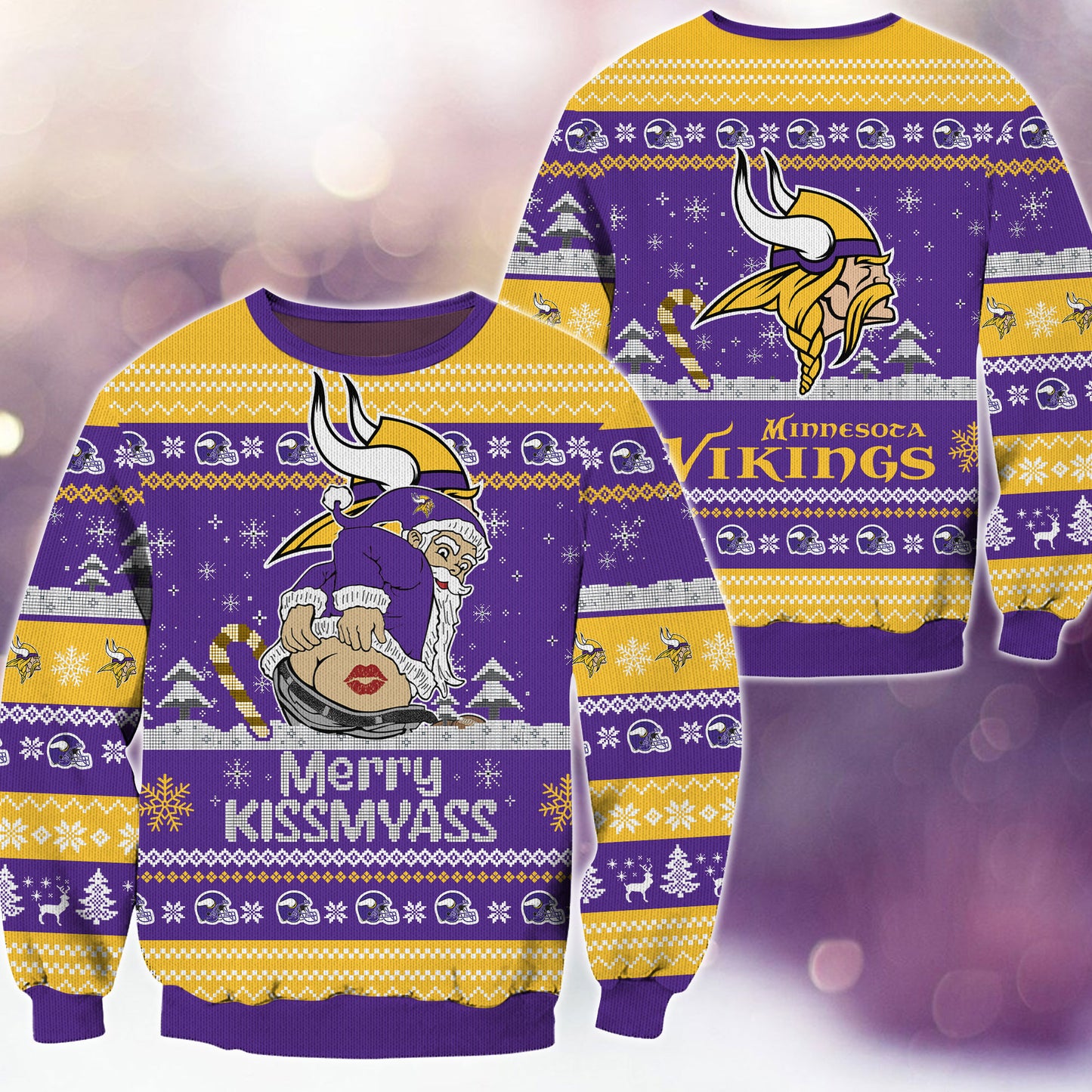 Premium Ugly Christmas Sweater For Minnesota Vikings  - Minnesota Vikings Merrykissmyass Knitted Sweater - Unique Christmas Gift For Fan