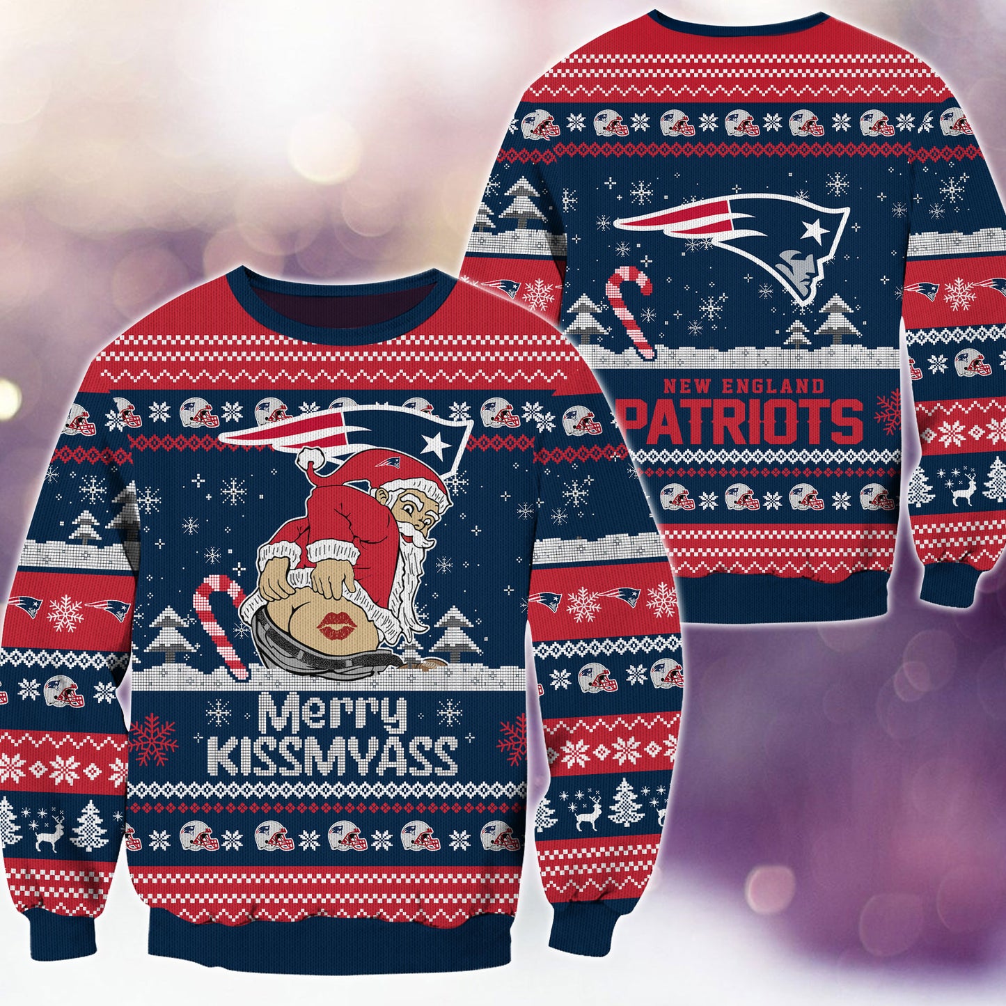 Premium Ugly Christmas Sweater For New England Patriots  - New England Patriots Merrykissmyass Knitted Sweater - Unique Christmas Gift For Fan