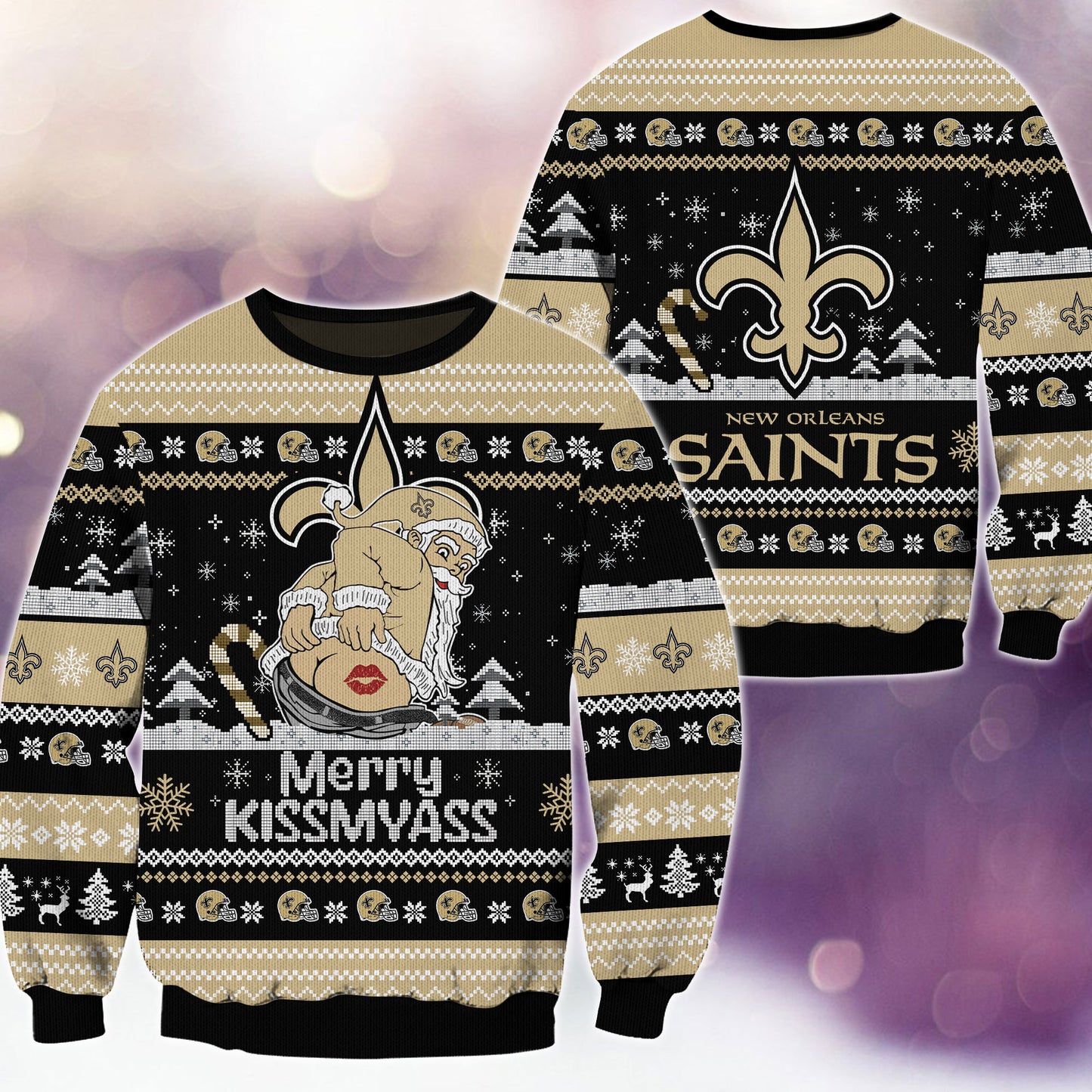 Premium Ugly Christmas Sweater For New Orleans Saints  - New Orleans Saints Merrykissmyass Knitted Sweater - Unique Christmas Gift For Fan