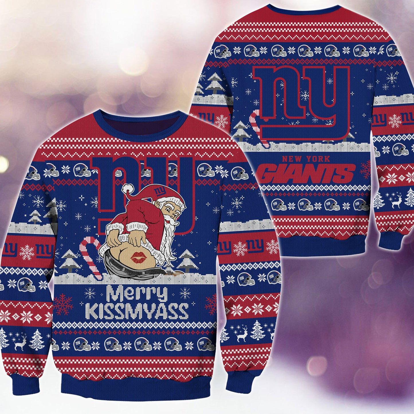 Premium Ugly Christmas Sweater For New York Giants  - New York Giants Merrykissmyass Knitted Sweater - Unique Christmas Gift For Fan