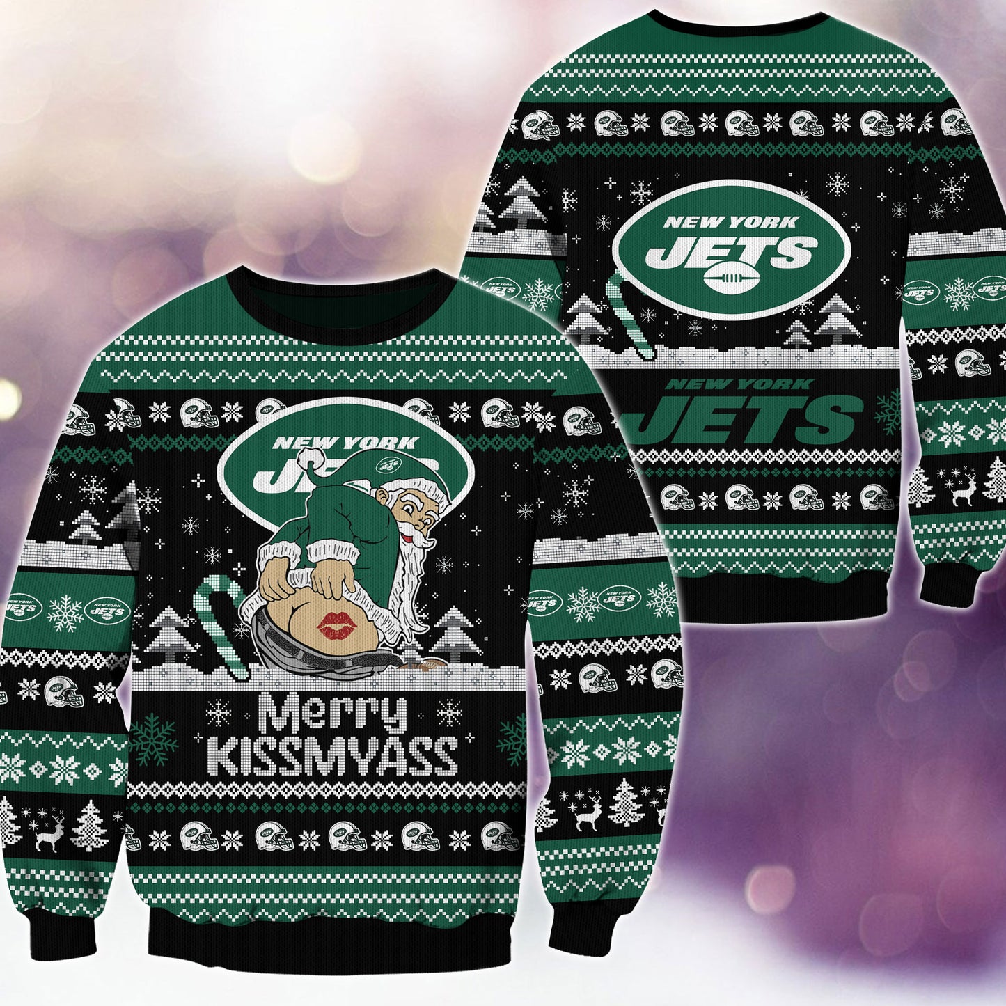 Premium Ugly Christmas Sweater For New York Jets  - New York Jets Merrykissmyass Knitted Sweater - Unique Christmas Gift For Fan