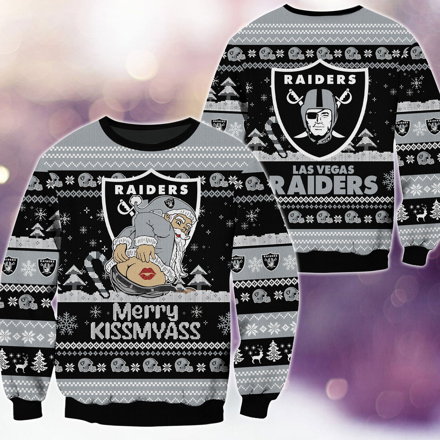 Premium Ugly Christmas Sweater For Las Vegas Raiders  - Las Vegas Raiders Merrykissmyass Knitted Sweater - Unique Christmas Gift For Fan