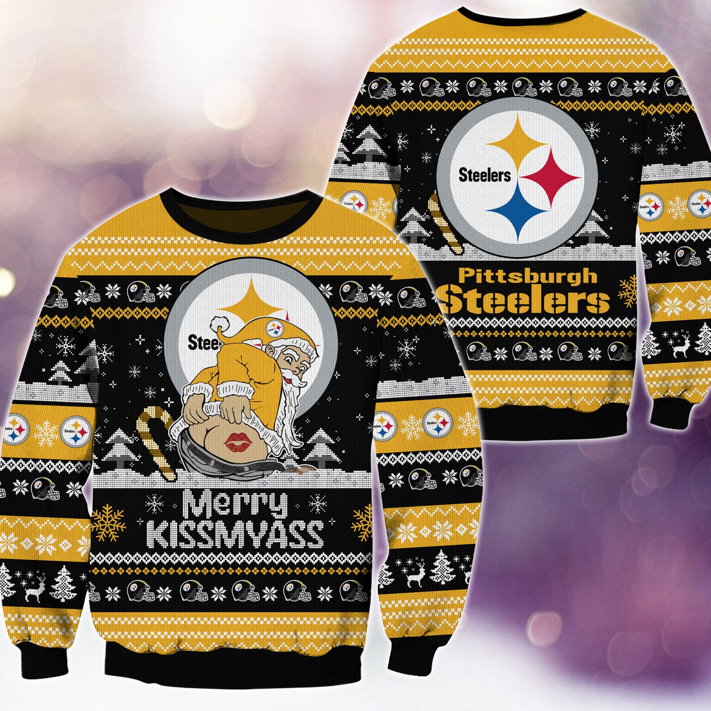 Premium Ugly Christmas Sweater For Pittsburgh Steelers  - Pittsburgh Steelers Merrykissmyass Knitted Sweater - Unique Christmas Gift For Fan