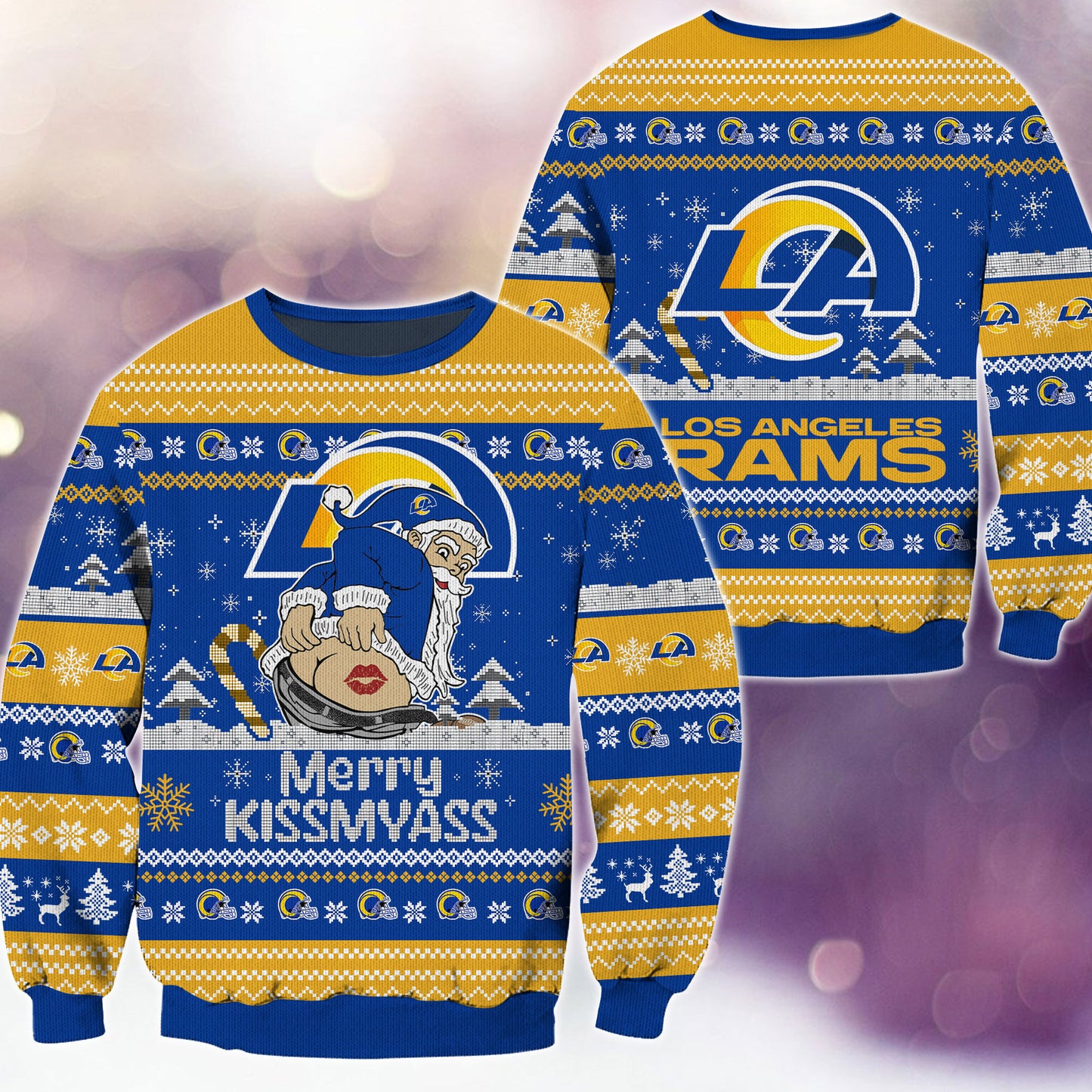 Premium Ugly Christmas Sweater For Los Angeles Rams  - Los Angeles Rams Merrykissmyass Knitted Sweater - Unique Christmas Gift For Fan