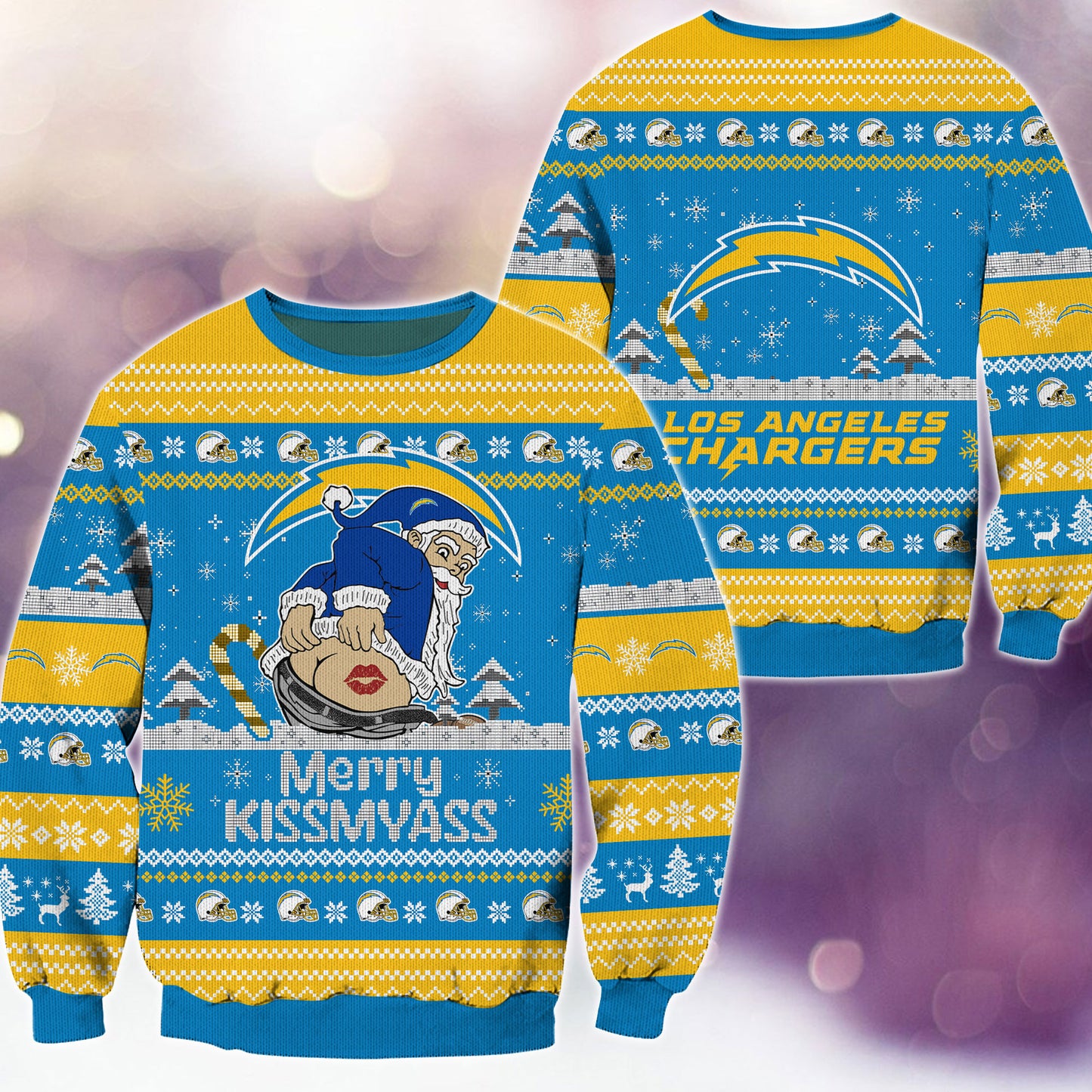 Premium Ugly Christmas Sweater For Los Angeles Chargers  - Los Angeles Chargers Merrykissmyass Knitted Sweater - Unique Christmas Gift For Fan