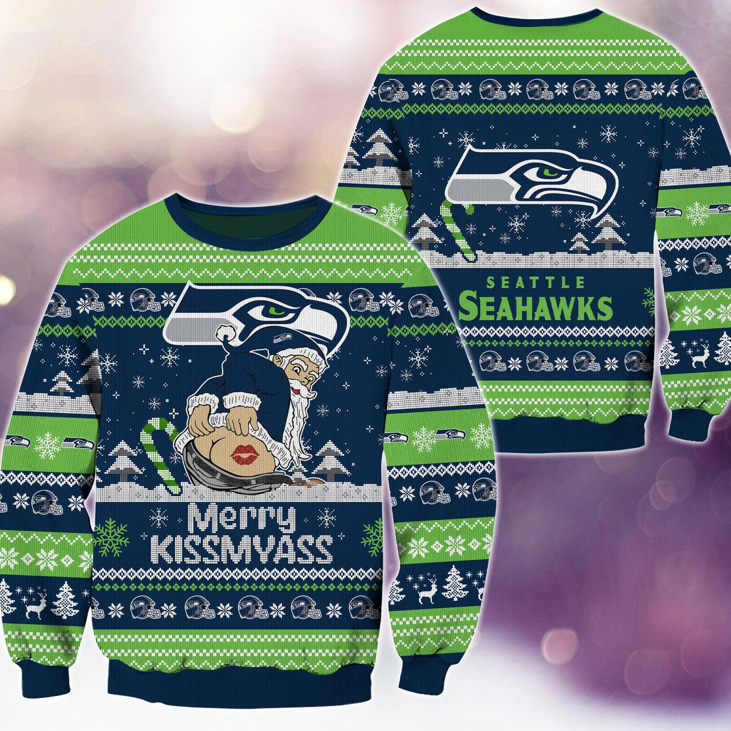 Premium Ugly Christmas Sweater For Seattle Seahawks  - Seattle Seahawks Merrykissmyass Knitted Sweater - Unique Christmas Gift For Fan