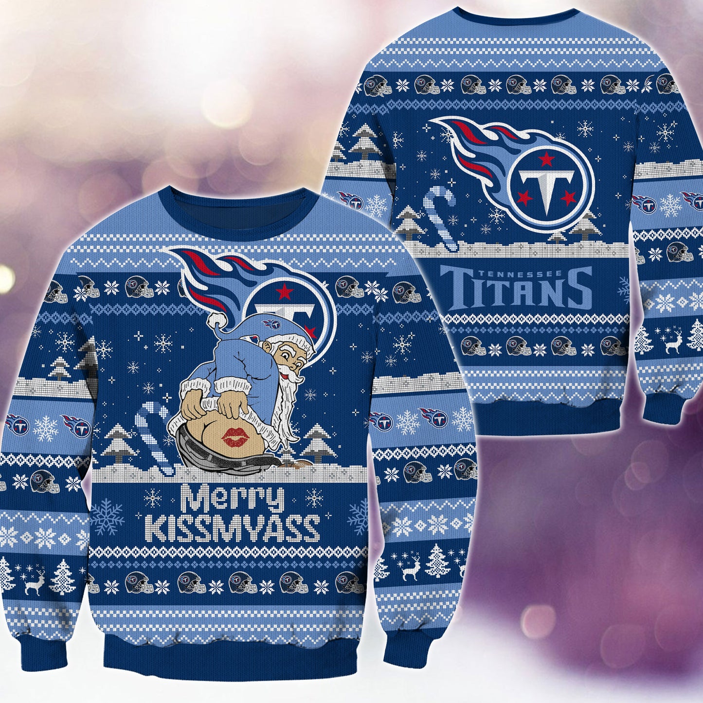 Premium Ugly Christmas Sweater For Tennessee Titans  - Tennessee Titans Merrykissmyass Knitted Sweater - Unique Christmas Gift For Fan