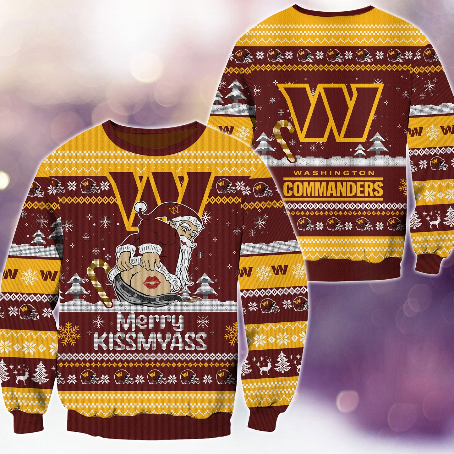 Premium Ugly Christmas Sweater For Washington Commanders  - Washington Commanders Merrykissmyass Knitted Sweater - Unique Christmas Gift For Fan