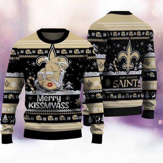 New Orleans Saints Merrykissmyass Knitted Sweater