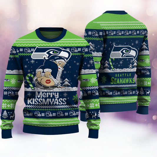 Seattle Seahawks Merrykissmyass Knitted Sweater