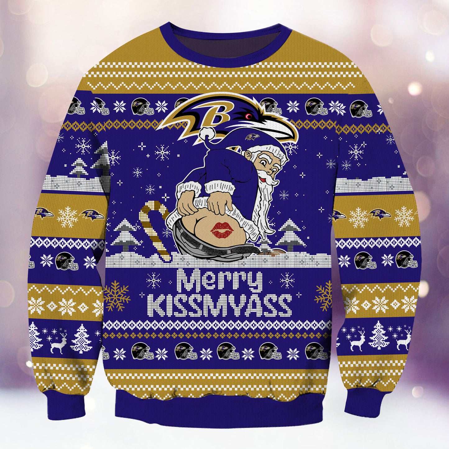 Premium Ugly Christmas Sweater For Baltimore Ravens  - Baltimore Ravens Merrykissmyass Knitted Sweater - Unique Christmas Gift For Fan