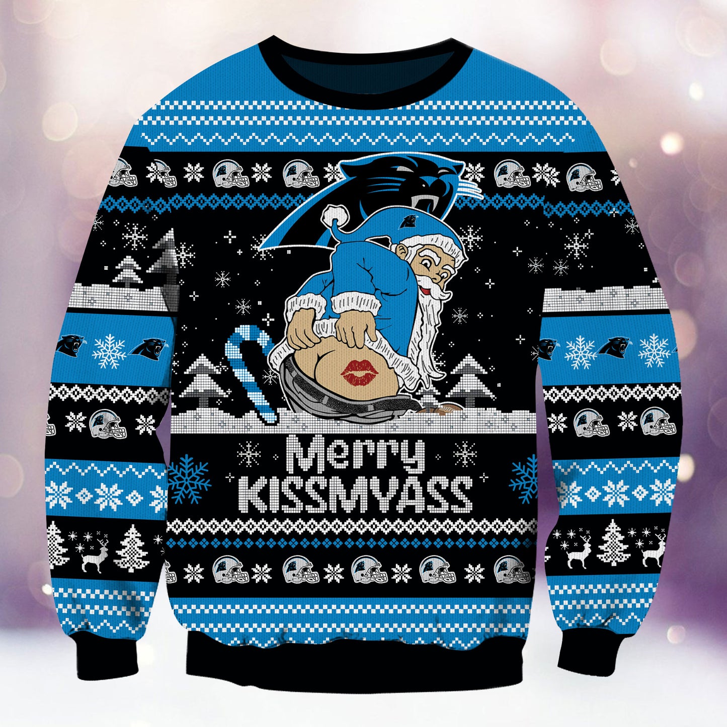 Premium Ugly Christmas Sweater For Carolina Panthers  - Carolina Panthers Merrykissmyass Knitted Sweater - Unique Christmas Gift For Fan