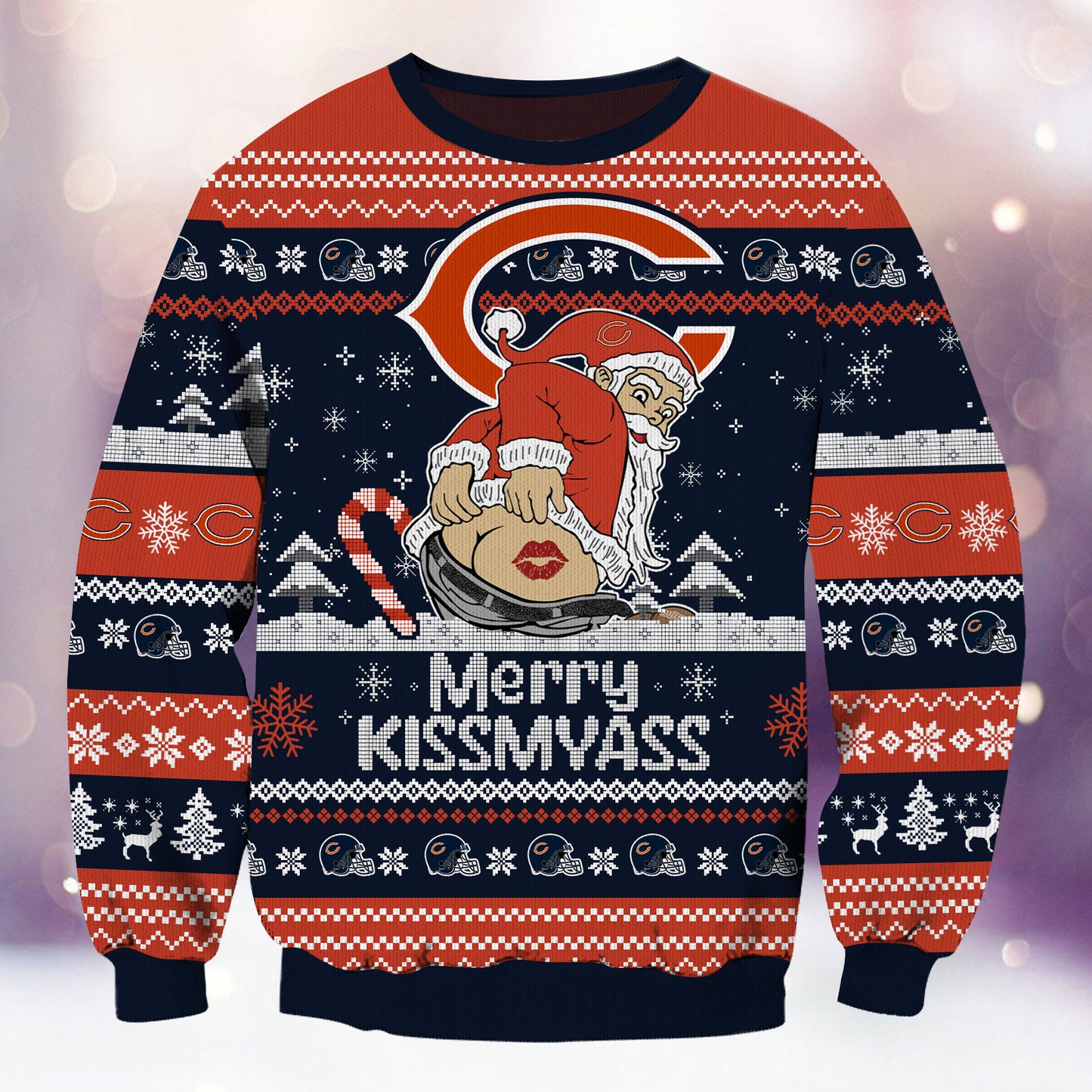 Premium Ugly Christmas Sweater For Chicago Bears  - Chicago Bears Merrykissmyass Knitted Sweater - Unique Christmas Gift For Fan