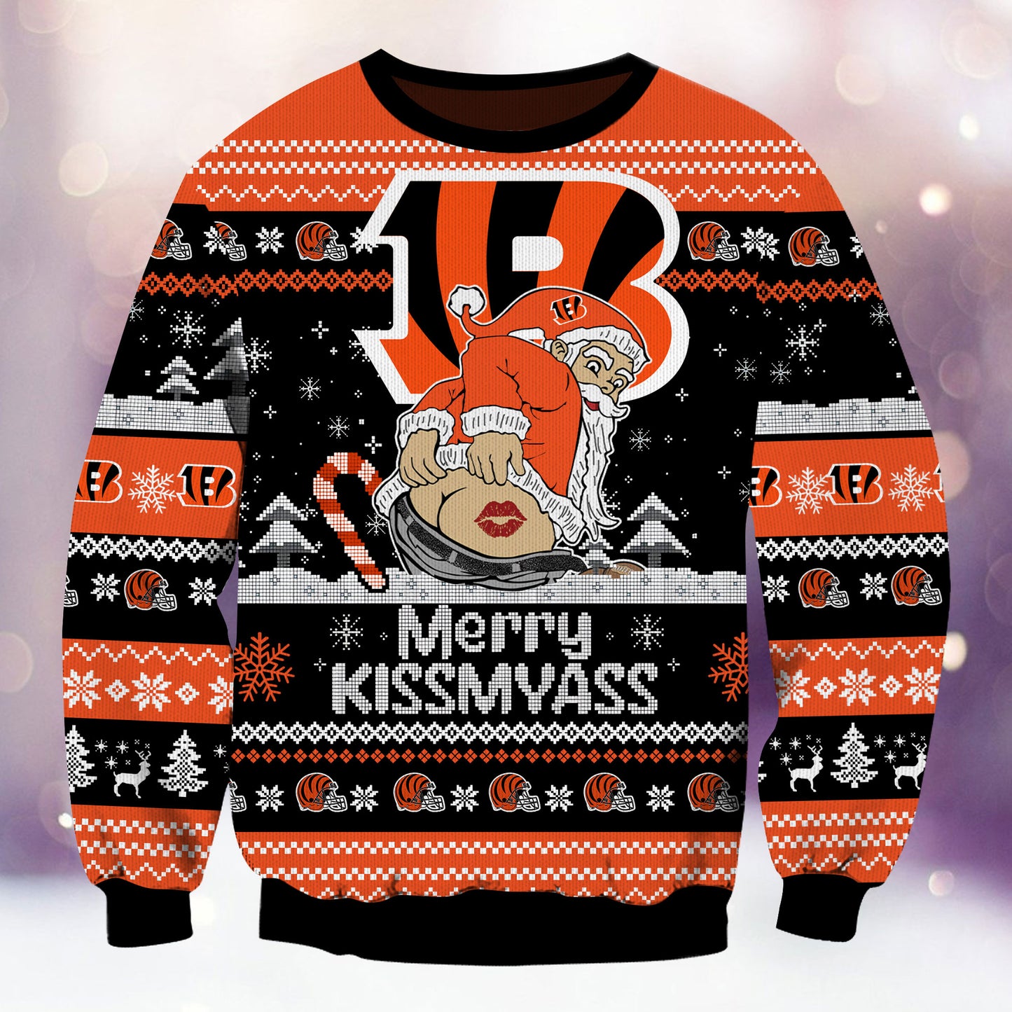 Premium Ugly Christmas Sweater For Cincinnati Bengals  - Cincinnati Bengals Merrykissmyass Knitted Sweater - Unique Christmas Gift For Fan