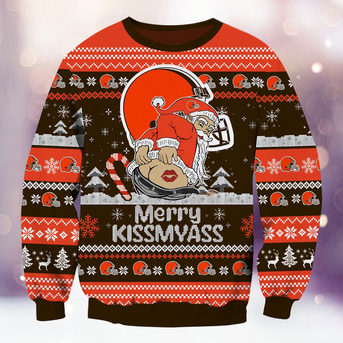 Premium Ugly Christmas Sweater For Cleveland Browns  - Cleveland Browns Merrykissmyass Knitted Sweater - Unique Christmas Gift For Fan