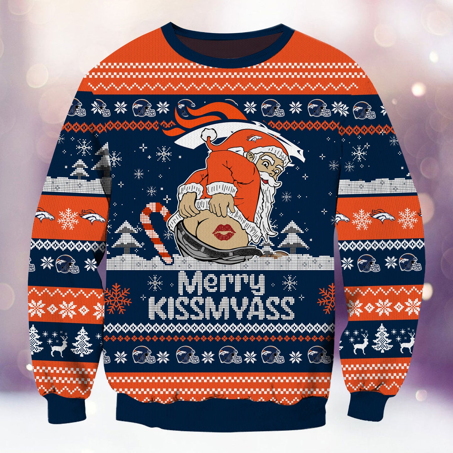 Premium Ugly Christmas Sweater For Denver Broncos  - Denver Broncos Merrykissmyass Knitted Sweater - Unique Christmas Gift For Fan