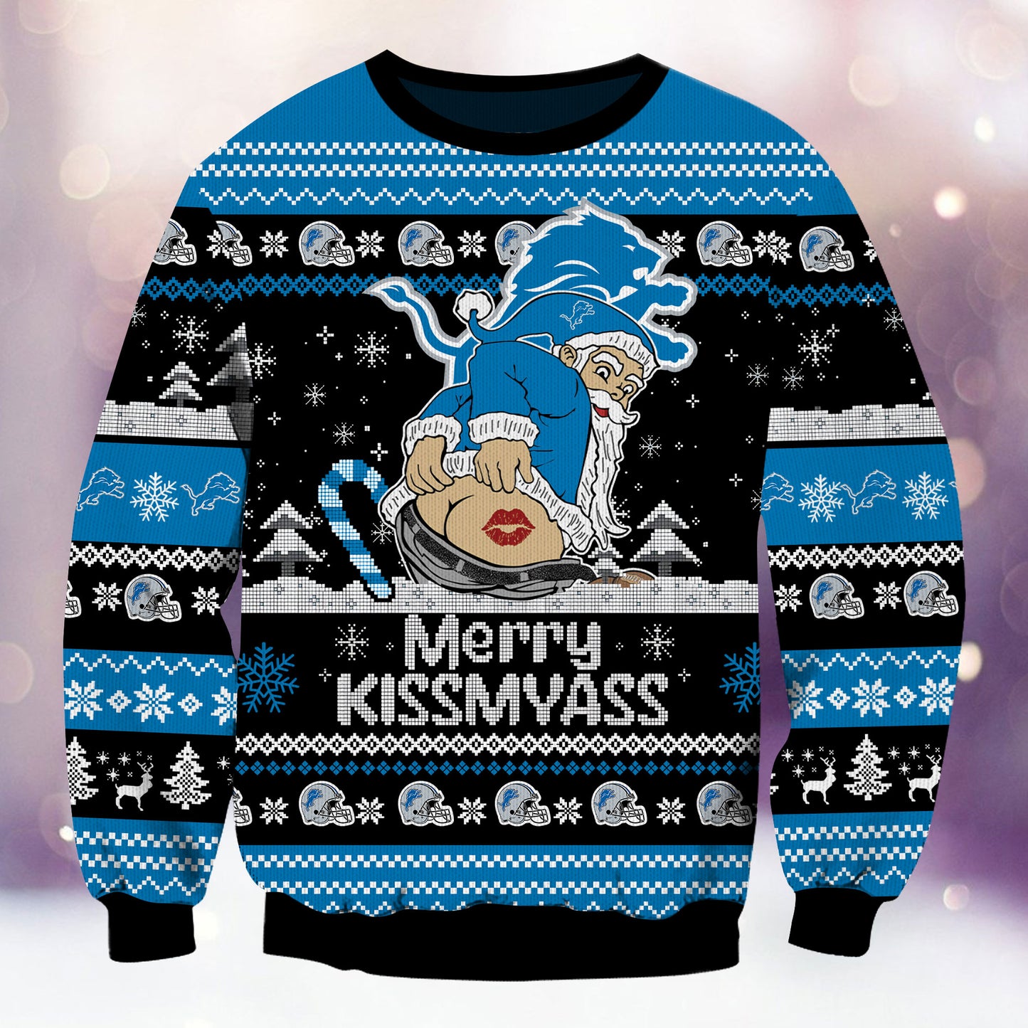 Premium Ugly Christmas Sweater For Detroit Lions  - Detroit Lions Merrykissmyass Knitted Sweater - Unique Christmas Gift For Fan