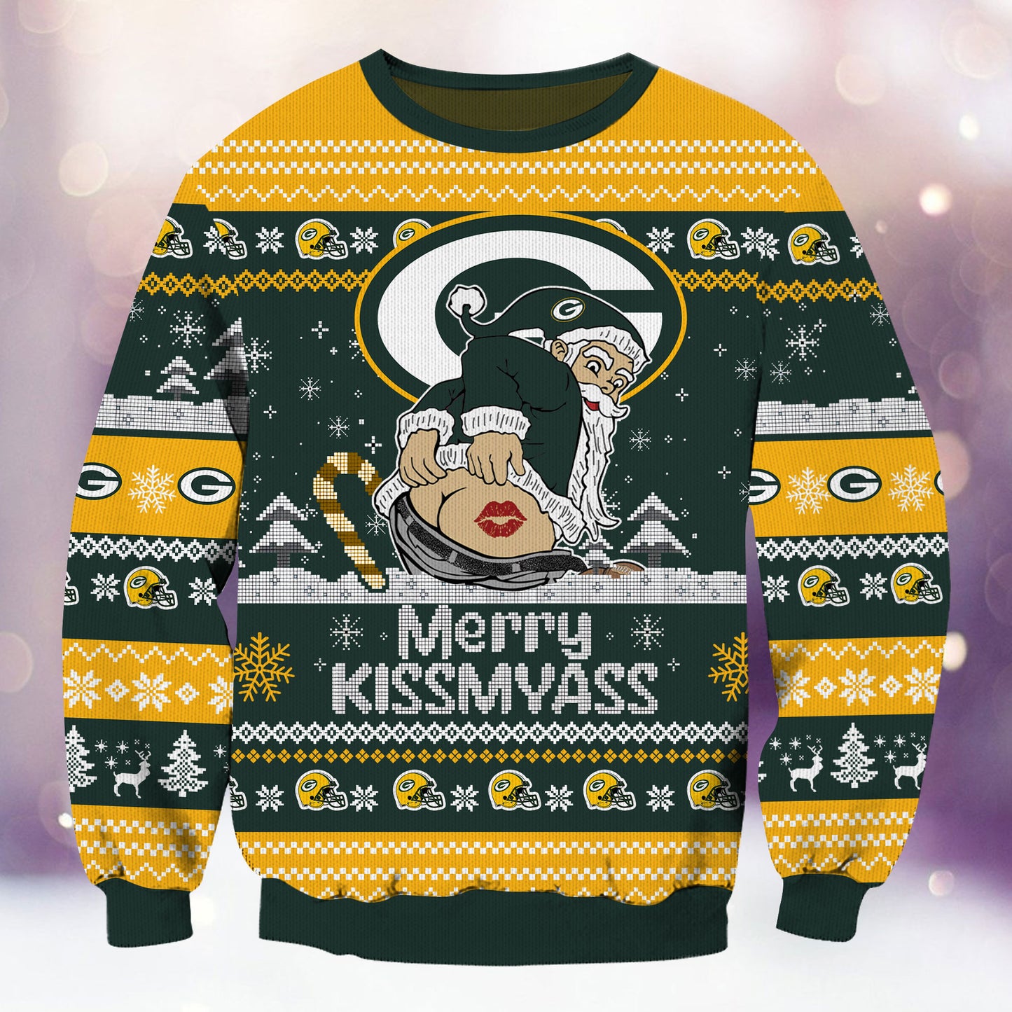 Premium Ugly Christmas Sweater For Green Bay Packers  - Green Bay Packers Merrykissmyass Knitted Sweater - Unique Christmas Gift For Fan