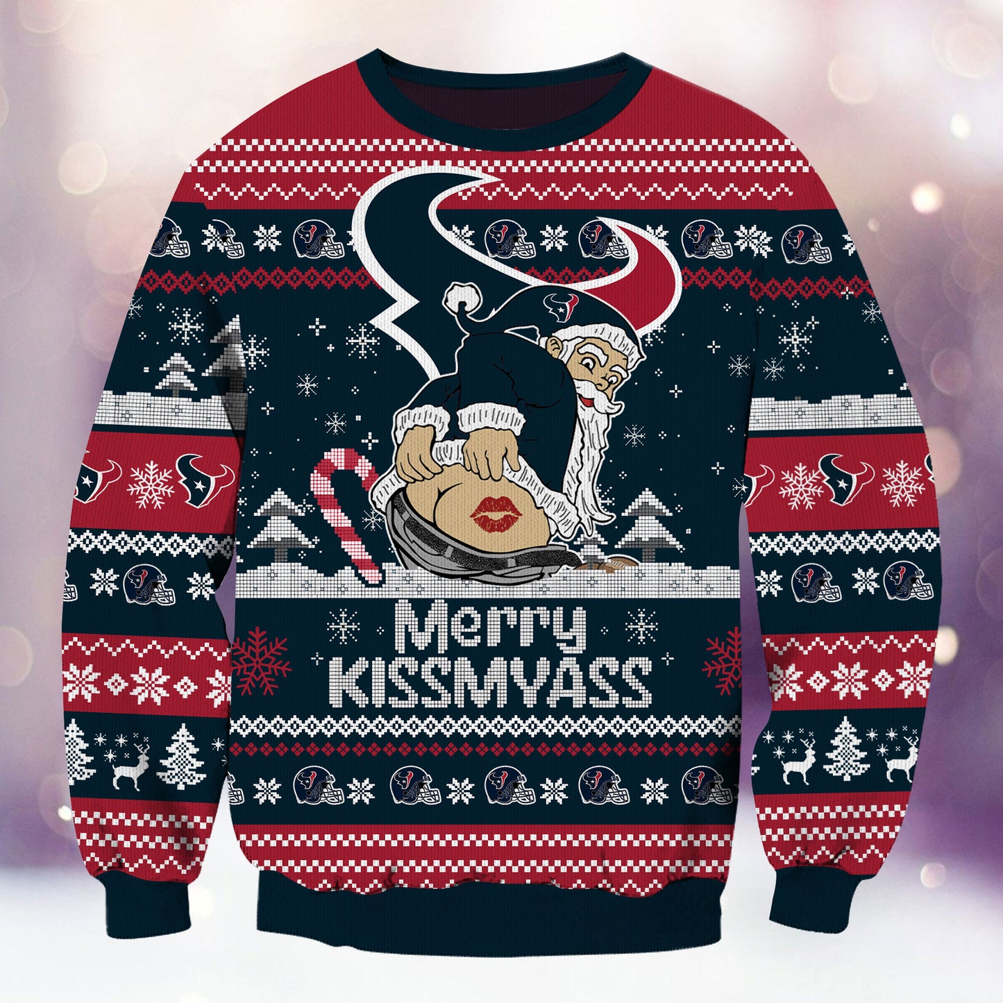 Premium Ugly Christmas Sweater For Houston Texans  - Houston Texans Merrykissmyass Knitted Sweater - Unique Christmas Gift For Fan