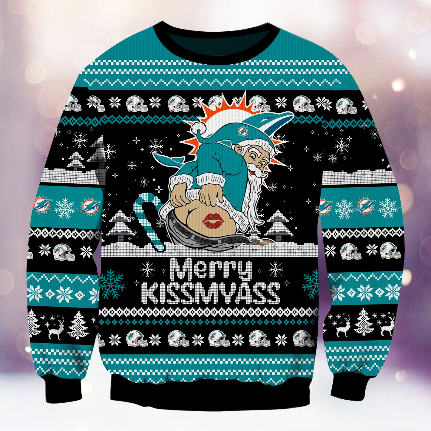 Premium Ugly Christmas Sweater For Miami Dolphins  - Miami Dolphins Merrykissmyass Knitted Sweater - Unique Christmas Gift For Fan