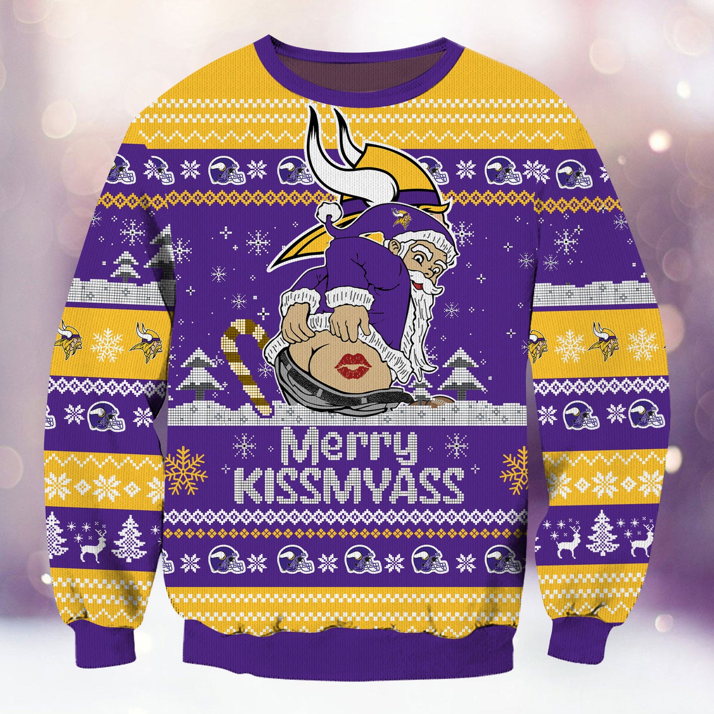 Premium Ugly Christmas Sweater For Minnesota Vikings  - Minnesota Vikings Merrykissmyass Knitted Sweater - Unique Christmas Gift For Fan