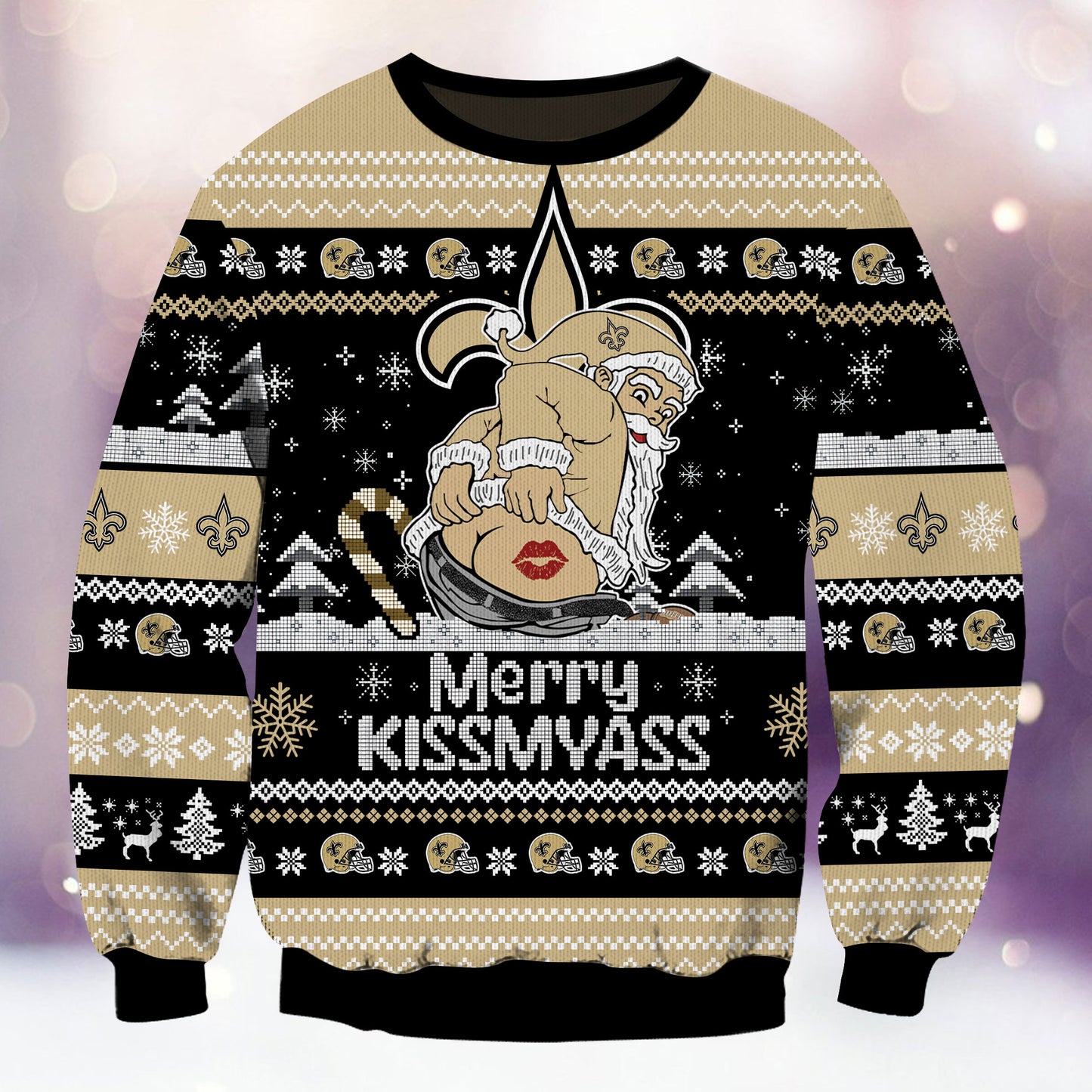 Premium Ugly Christmas Sweater For New Orleans Saints  - New Orleans Saints Merrykissmyass Knitted Sweater - Unique Christmas Gift For Fan