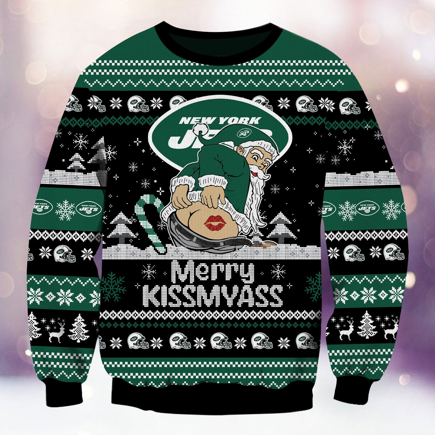 Premium Ugly Christmas Sweater For New York Jets  - New York Jets Merrykissmyass Knitted Sweater - Unique Christmas Gift For Fan