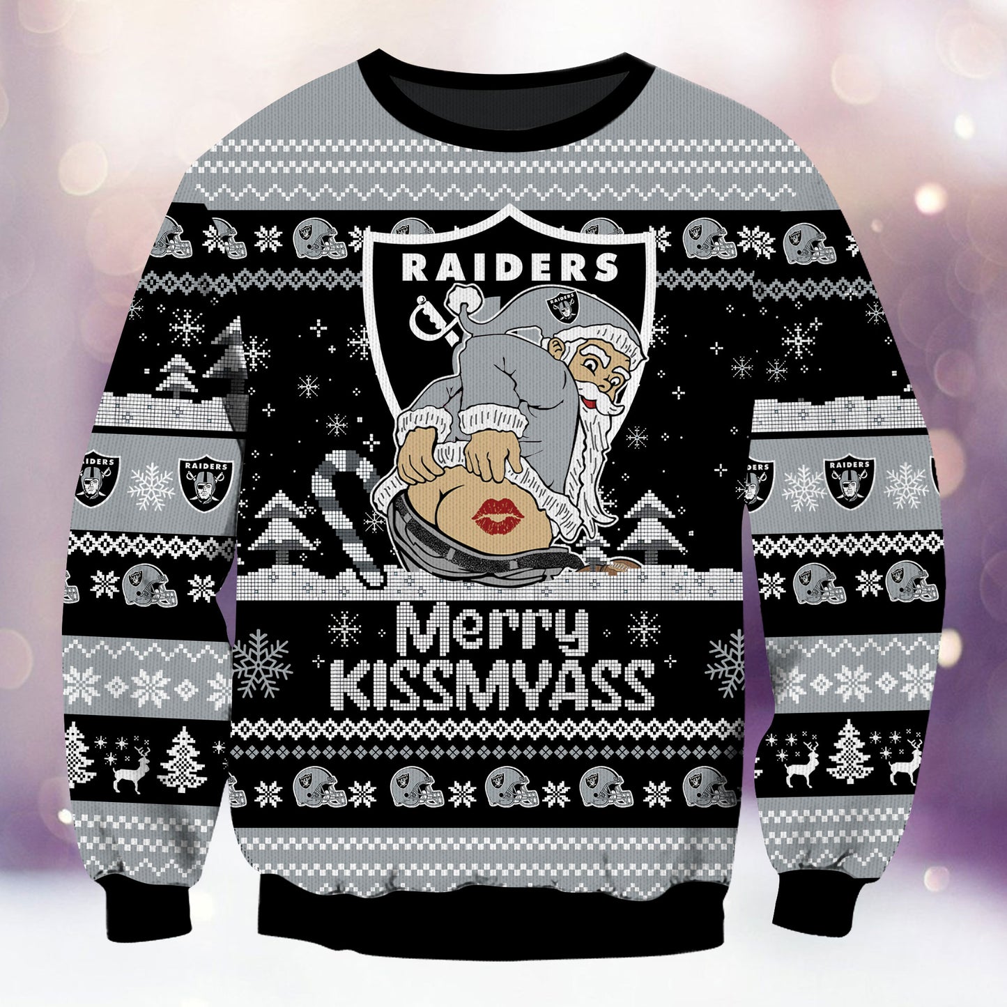 Premium Ugly Christmas Sweater For Las Vegas Raiders  - Las Vegas Raiders Merrykissmyass Knitted Sweater - Unique Christmas Gift For Fan