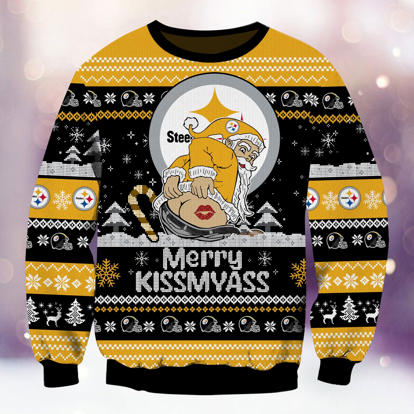 Premium Ugly Christmas Sweater For Pittsburgh Steelers  - Pittsburgh Steelers Merrykissmyass Knitted Sweater - Unique Christmas Gift For Fan