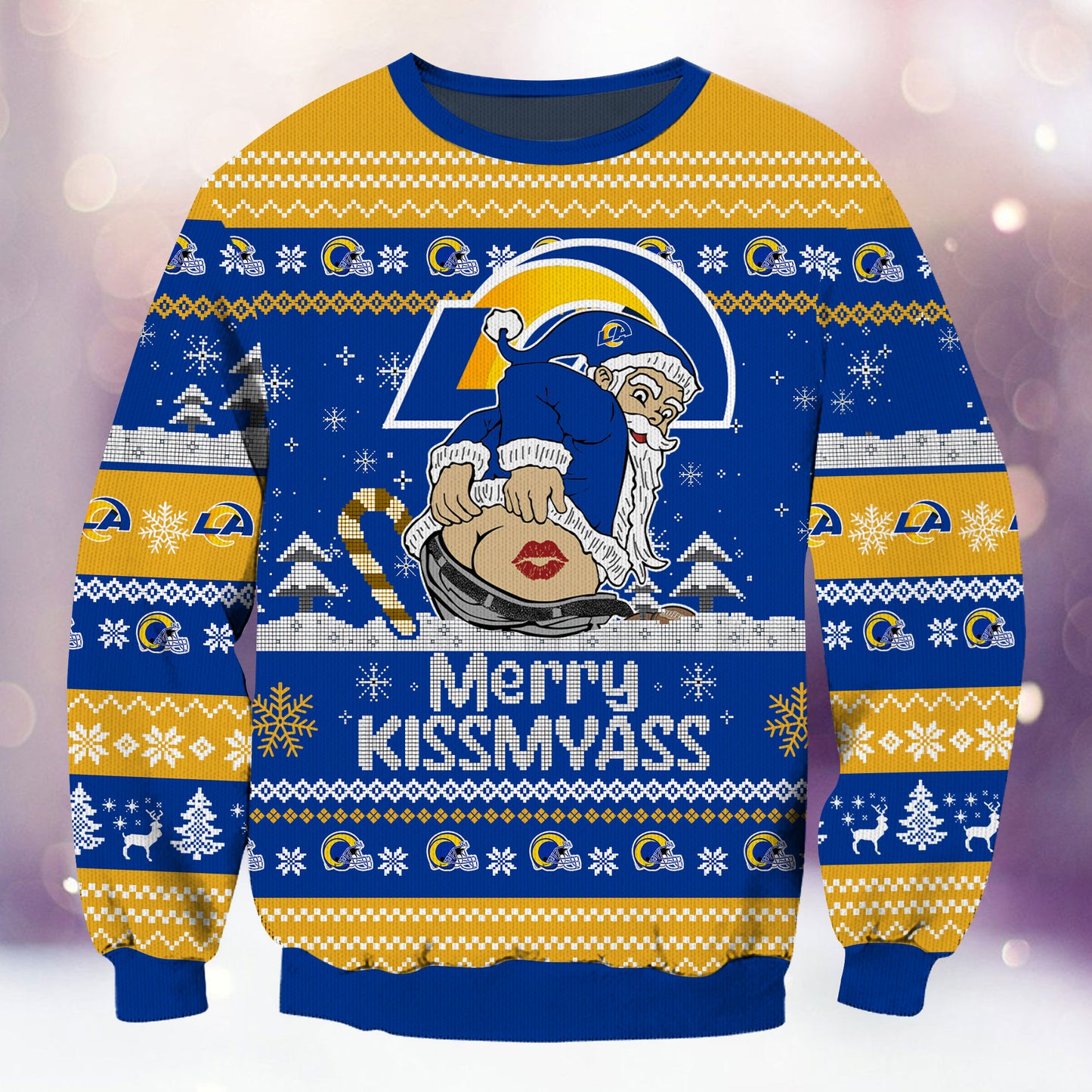 Premium Ugly Christmas Sweater For Los Angeles Rams  - Los Angeles Rams Merrykissmyass Knitted Sweater - Unique Christmas Gift For Fan