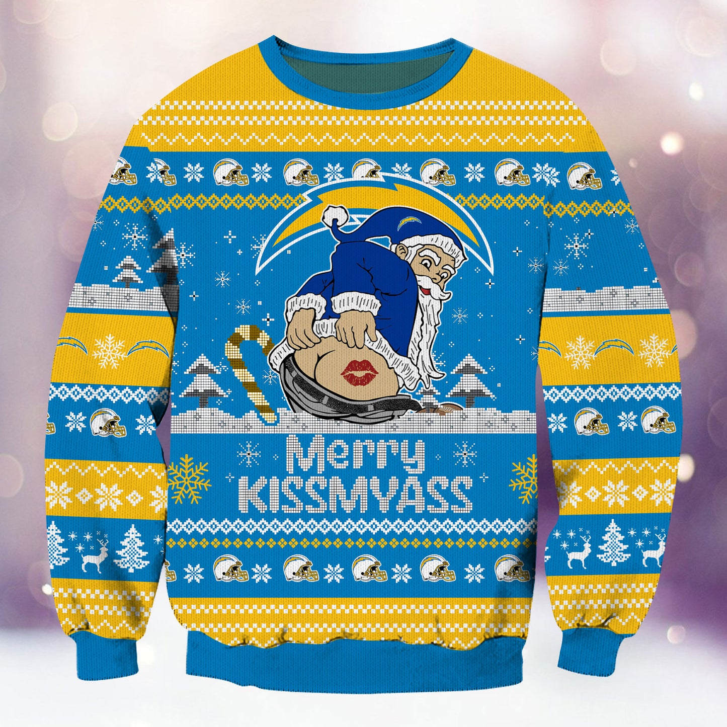 Premium Ugly Christmas Sweater For Los Angeles Chargers  - Los Angeles Chargers Merrykissmyass Knitted Sweater - Unique Christmas Gift For Fan