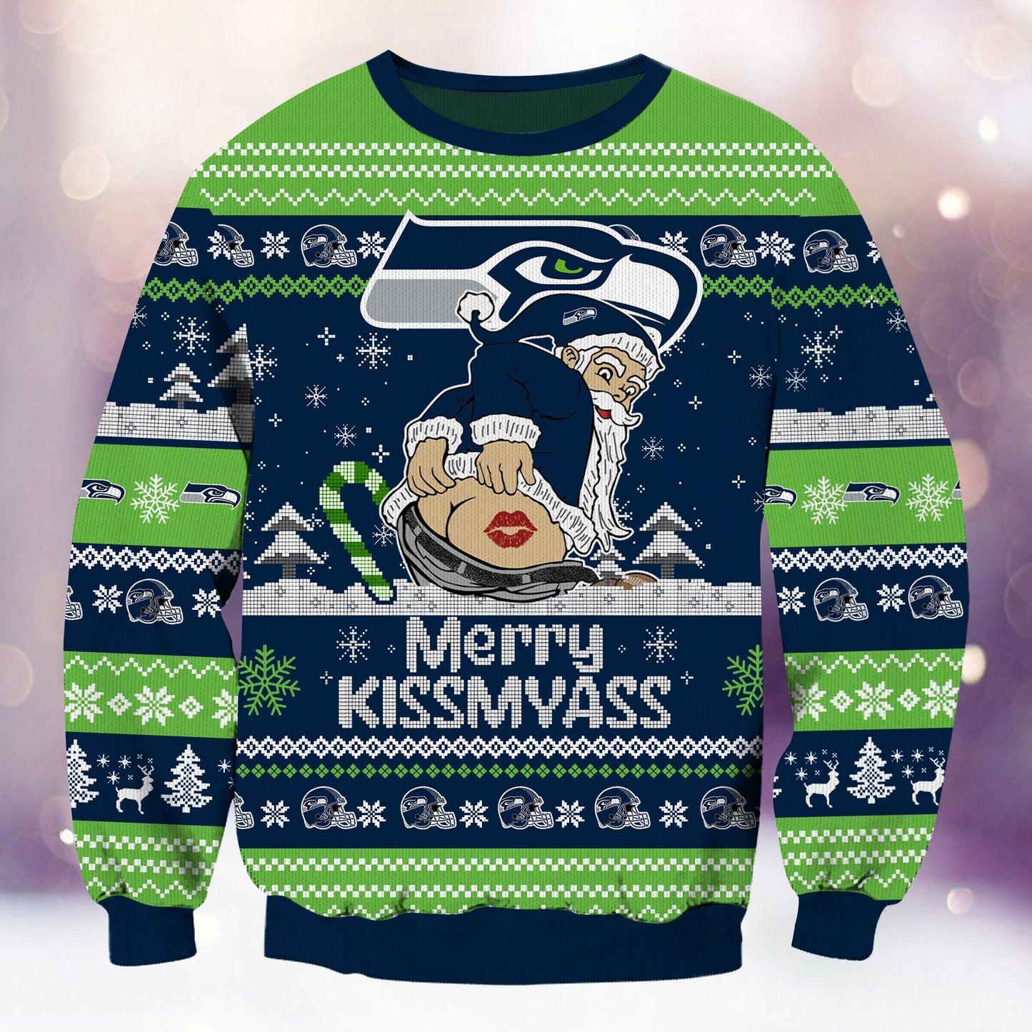 Premium Ugly Christmas Sweater For Seattle Seahawks  - Seattle Seahawks Merrykissmyass Knitted Sweater - Unique Christmas Gift For Fan