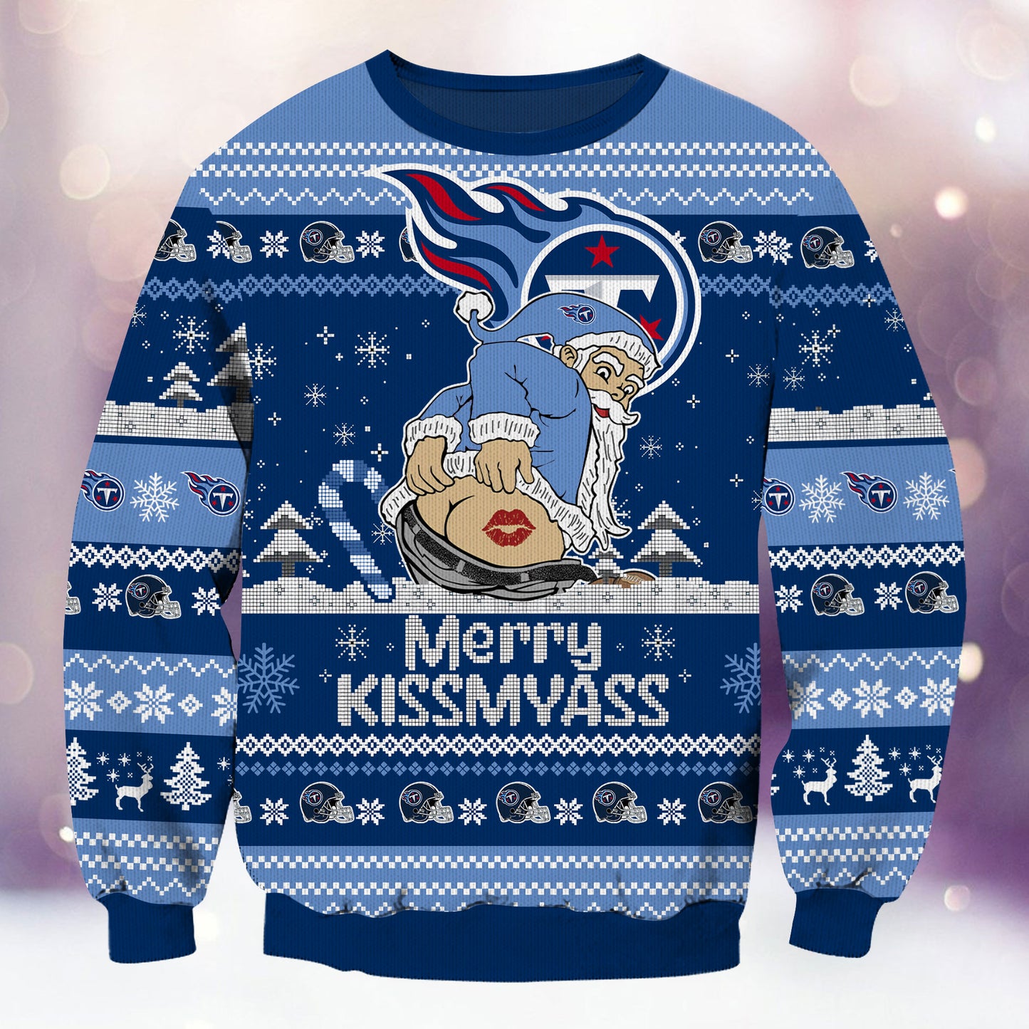 Premium Ugly Christmas Sweater For Tennessee Titans  - Tennessee Titans Merrykissmyass Knitted Sweater - Unique Christmas Gift For Fan