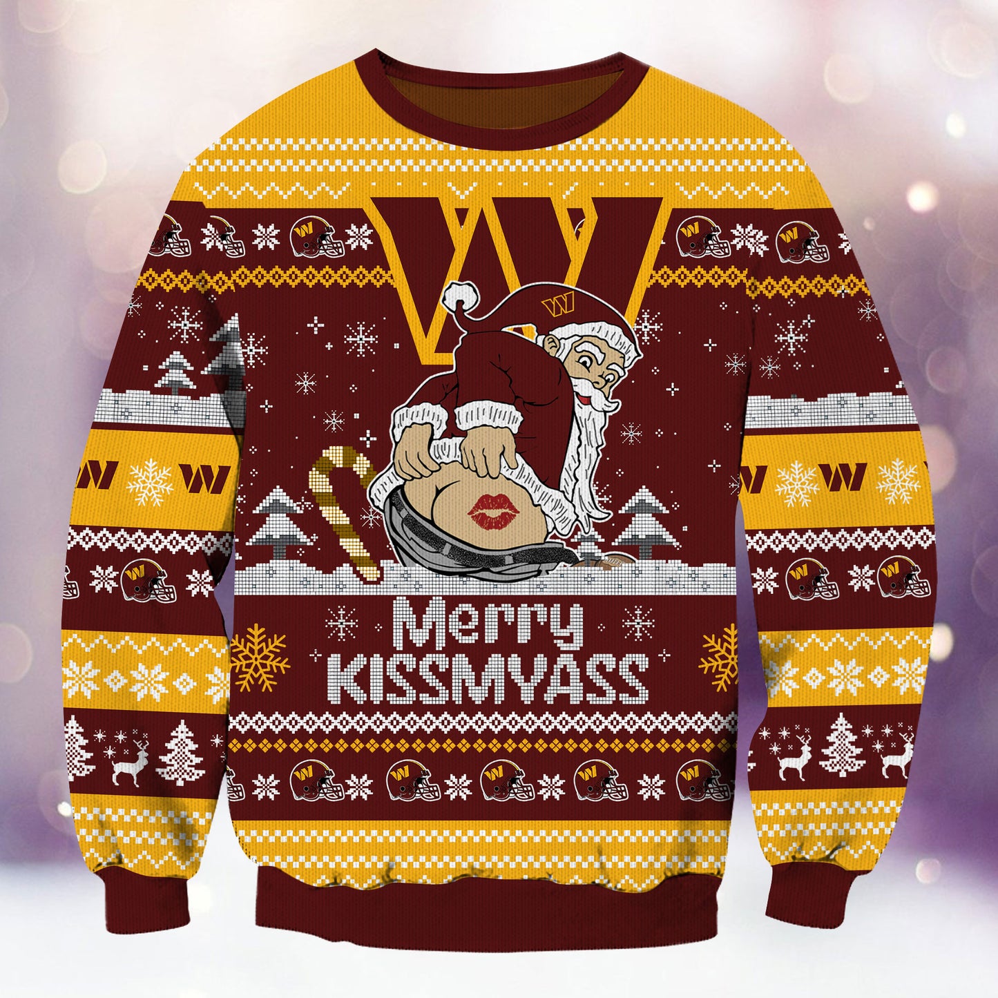 Premium Ugly Christmas Sweater For Washington Commanders  - Washington Commanders Merrykissmyass Knitted Sweater - Unique Christmas Gift For Fan