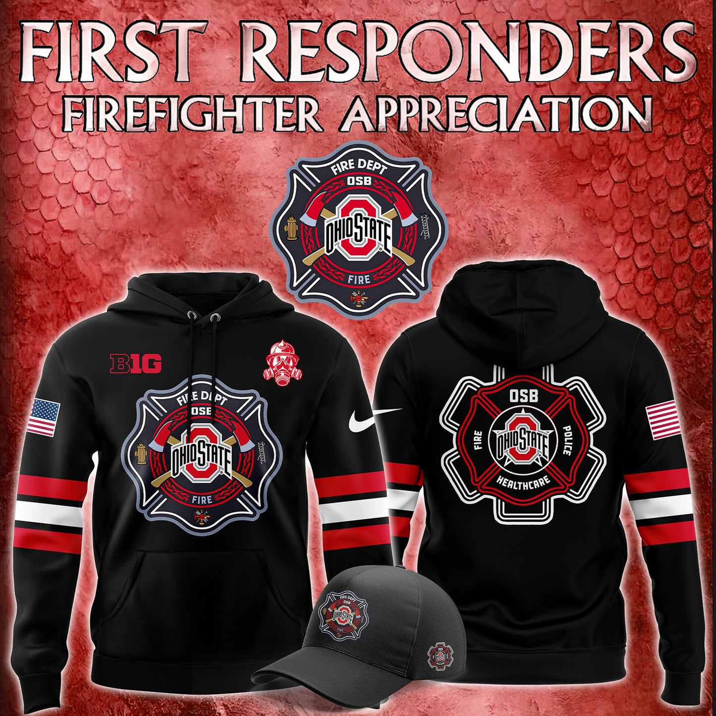 Ohio State Buckeyes x 2024 Firefighter Appreciation Night Premium Limited Pullover Hoodie