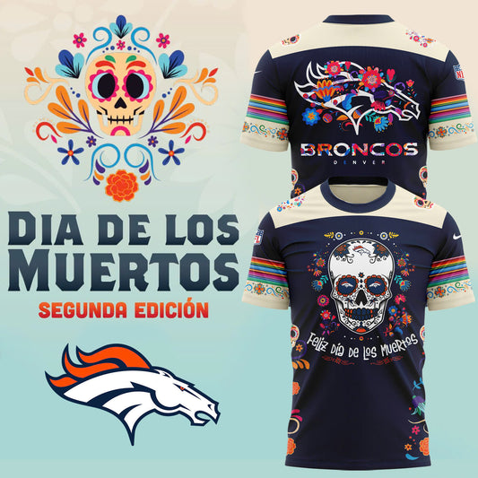 2024 Premium Denver Broncos 3D T-Shirt - Denver Broncos 2024 Dia De Los Muertos Premium Limited Shirt - Denver Broncos Shirt For Mexican DB01