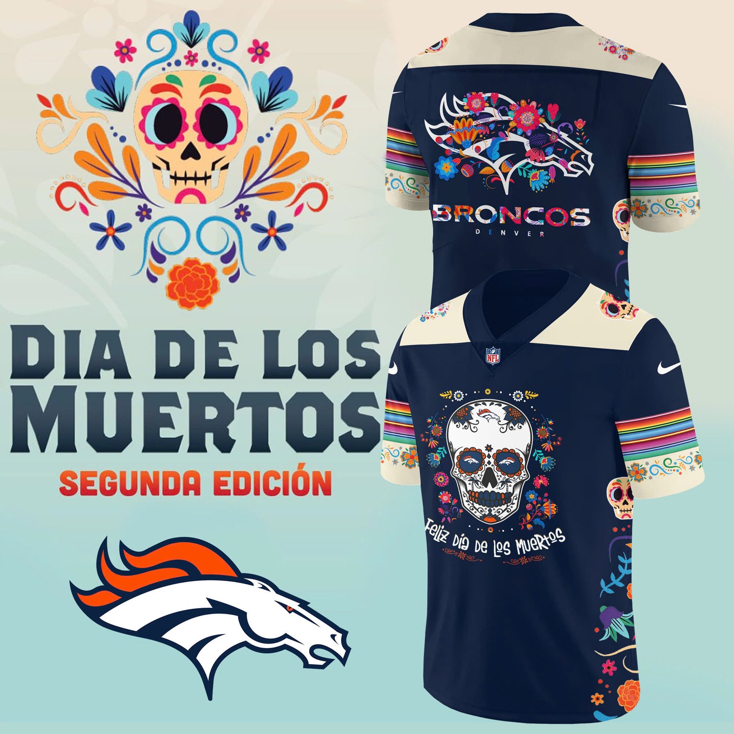 Denver Broncos Jersey 2024 Season - Denver Broncos 2024 Dia De Los Muertos Premium Limited Jersey- Denver Broncos Jersey For Mexican DB01