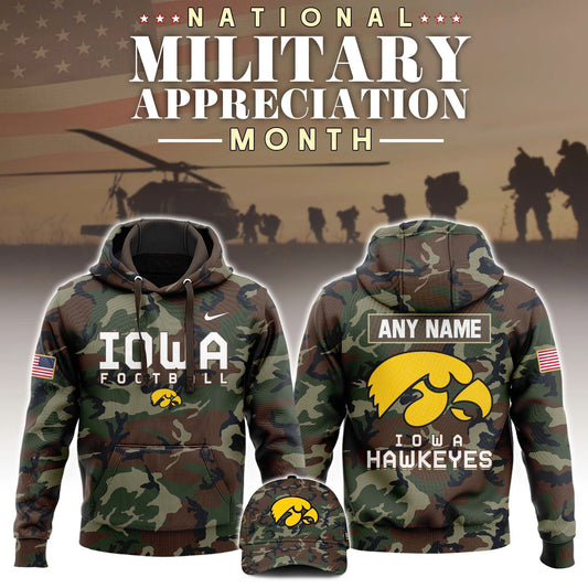 Premium NCAA Camo Gear - Iowa Football 2025 Military Appreciation Club Hoodie