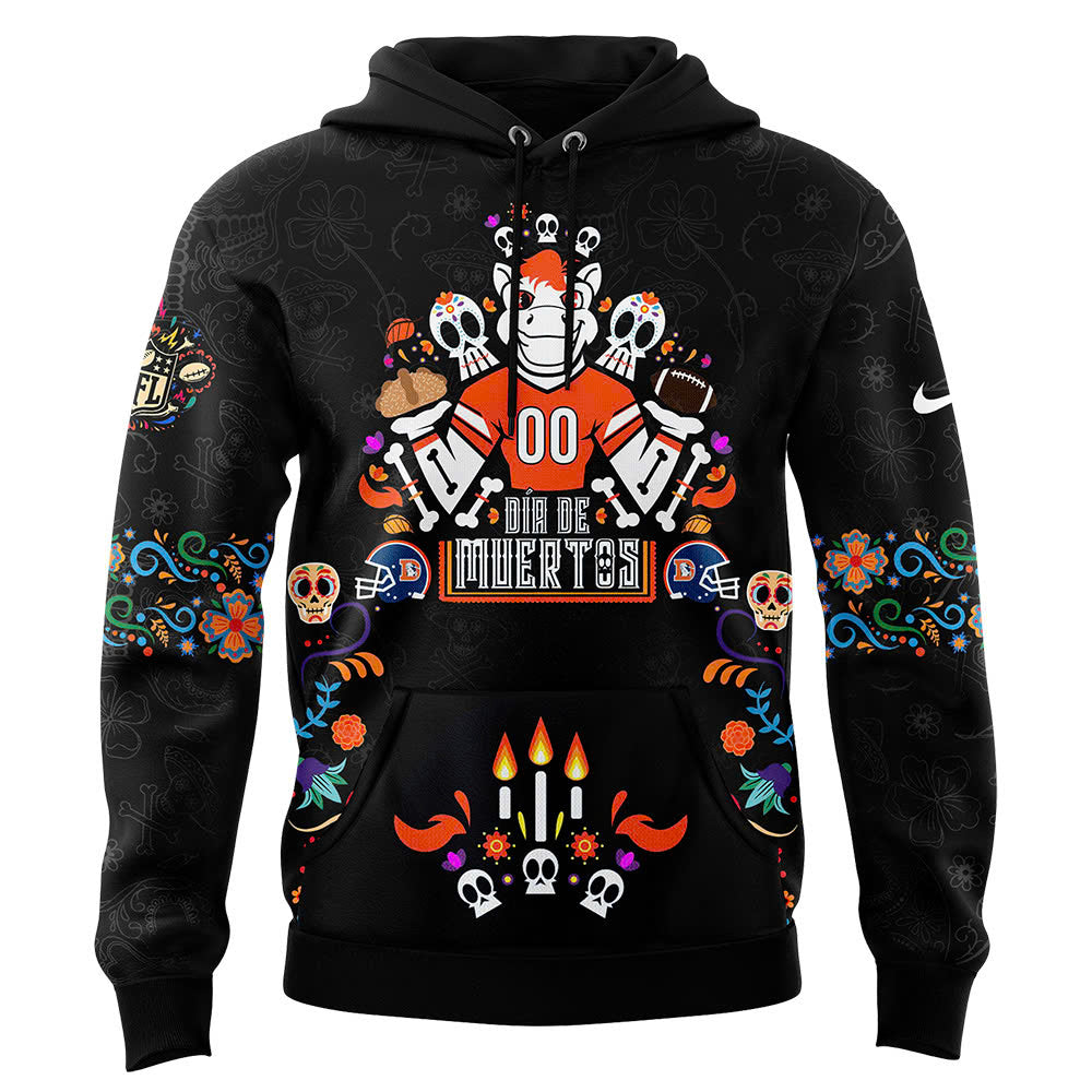 Denver Broncos Hoodie 2024 Season - Denver Broncos 2024 Dia De Los Muertos Premium Limited Hoodie - Denver Broncos Hoodie For Mexican DB04