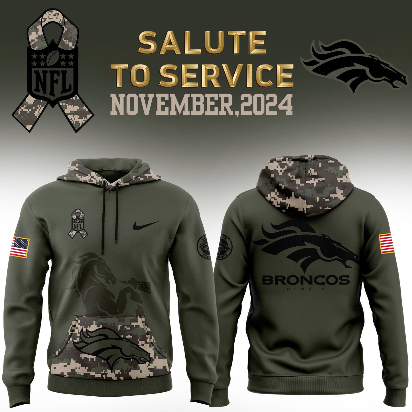 Denver Broncos Hoodie Arctic Camo 2024 Salute to Service Club Hoodie 2024 Limited Edition - Best Gift For Veterans Day DB88