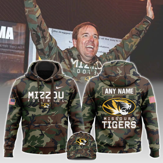 Premium NCAA Camo Gear - Mizzou Football 2025 Military Appreciation Club Hoodie