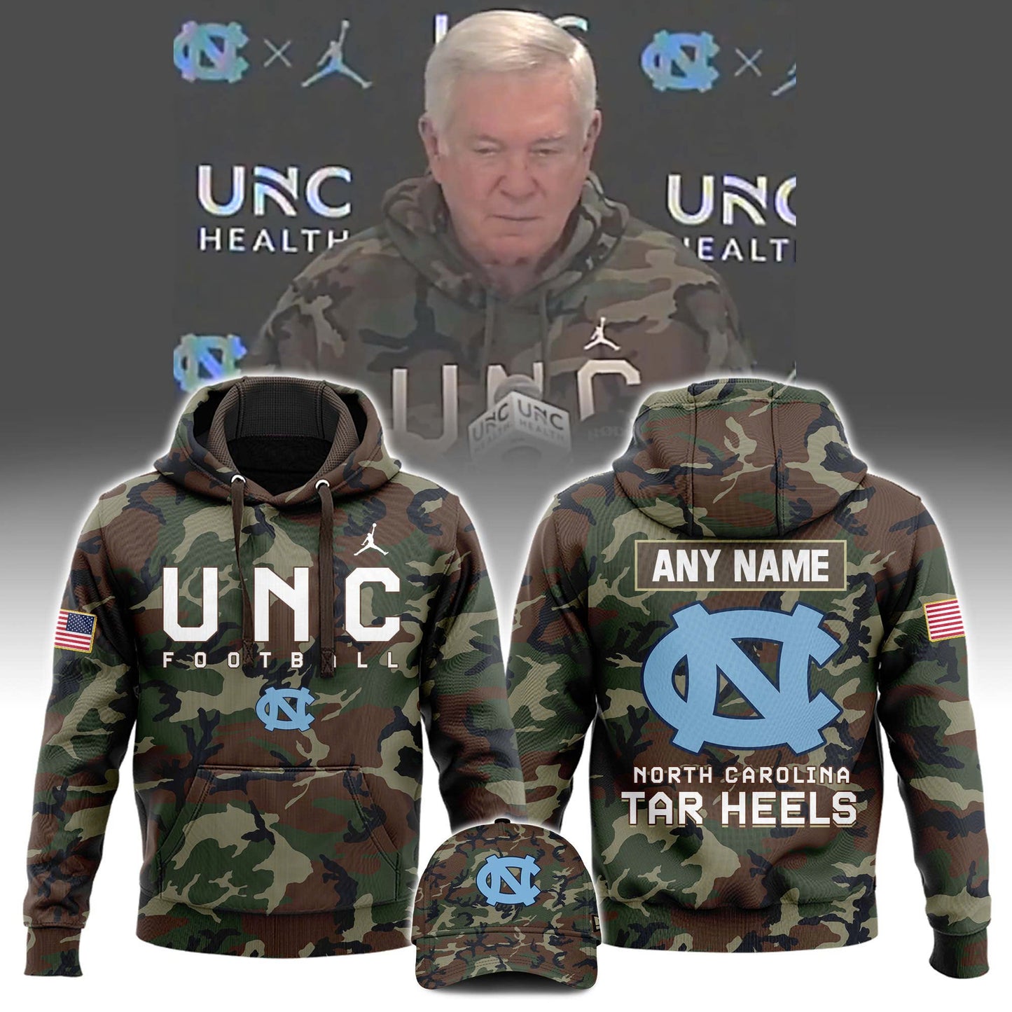 Premium NCAA Camo Gear - North Carolina Tar Heels football 2025 Salute to Service Club Limited Edition Camo Hoodie