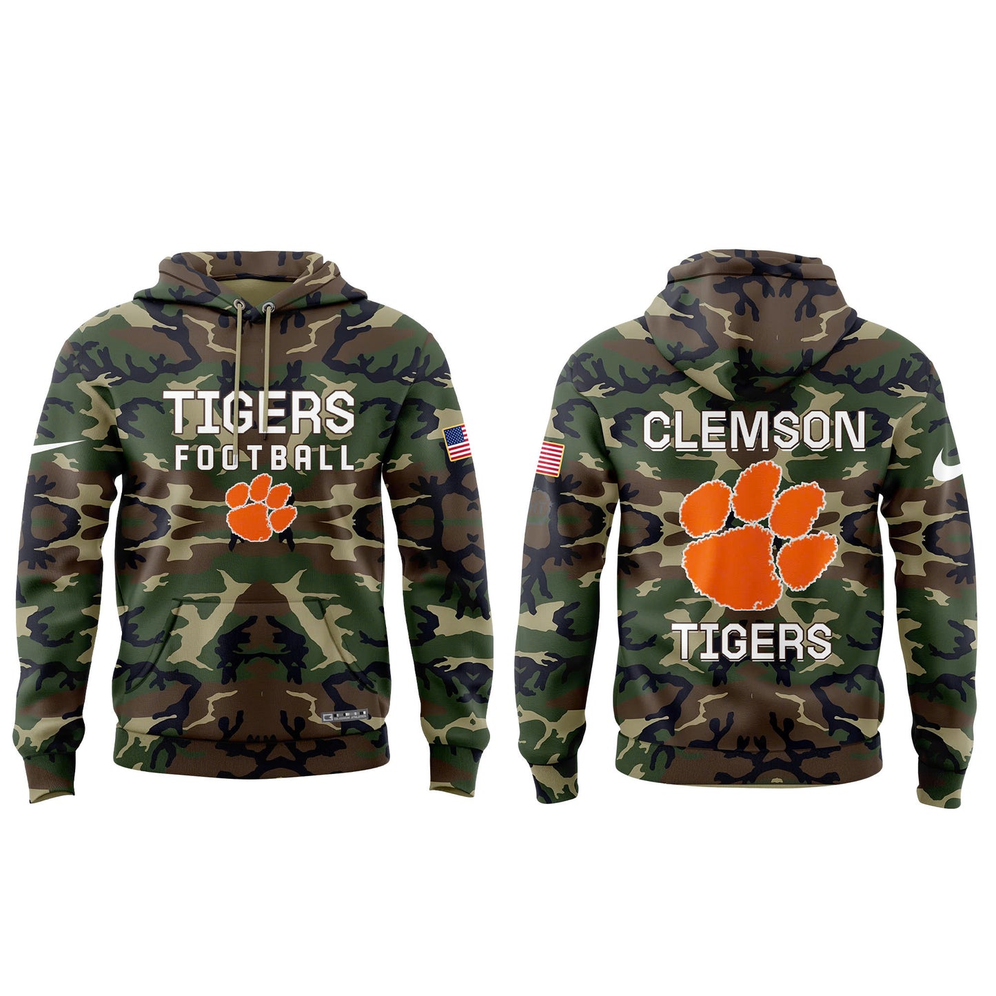 Premium Clemson Tigers Gear - Clemson Football Clemson Tigers Camo 2024 Salute to Service Club Fleece Pullover Hoodie CT09